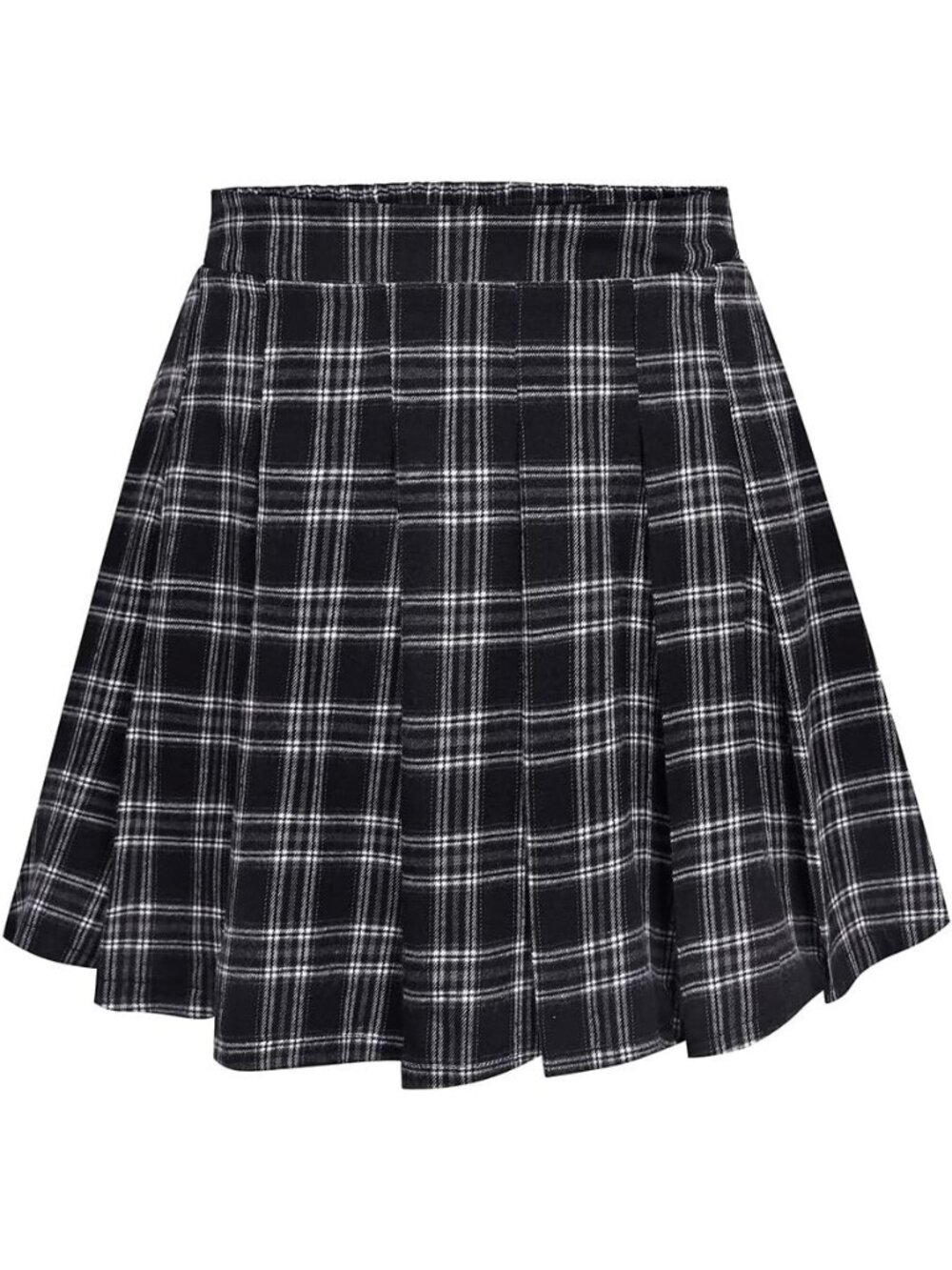 Women Black White 100% Polyester A-Line Elastic Waist Mini Corduroy Skater Skirt